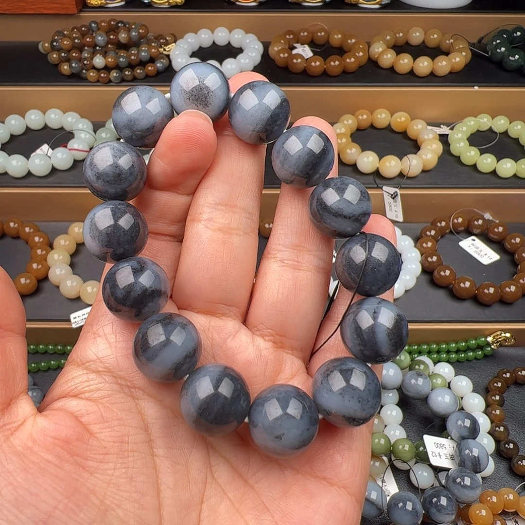 和田玉未镶嵌手链新疆籽青花卡16