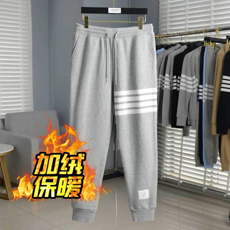T秋冬季加厚加绒纯棉束脚卫裤休闲裤运动长裤潮流裤男女同款长裤