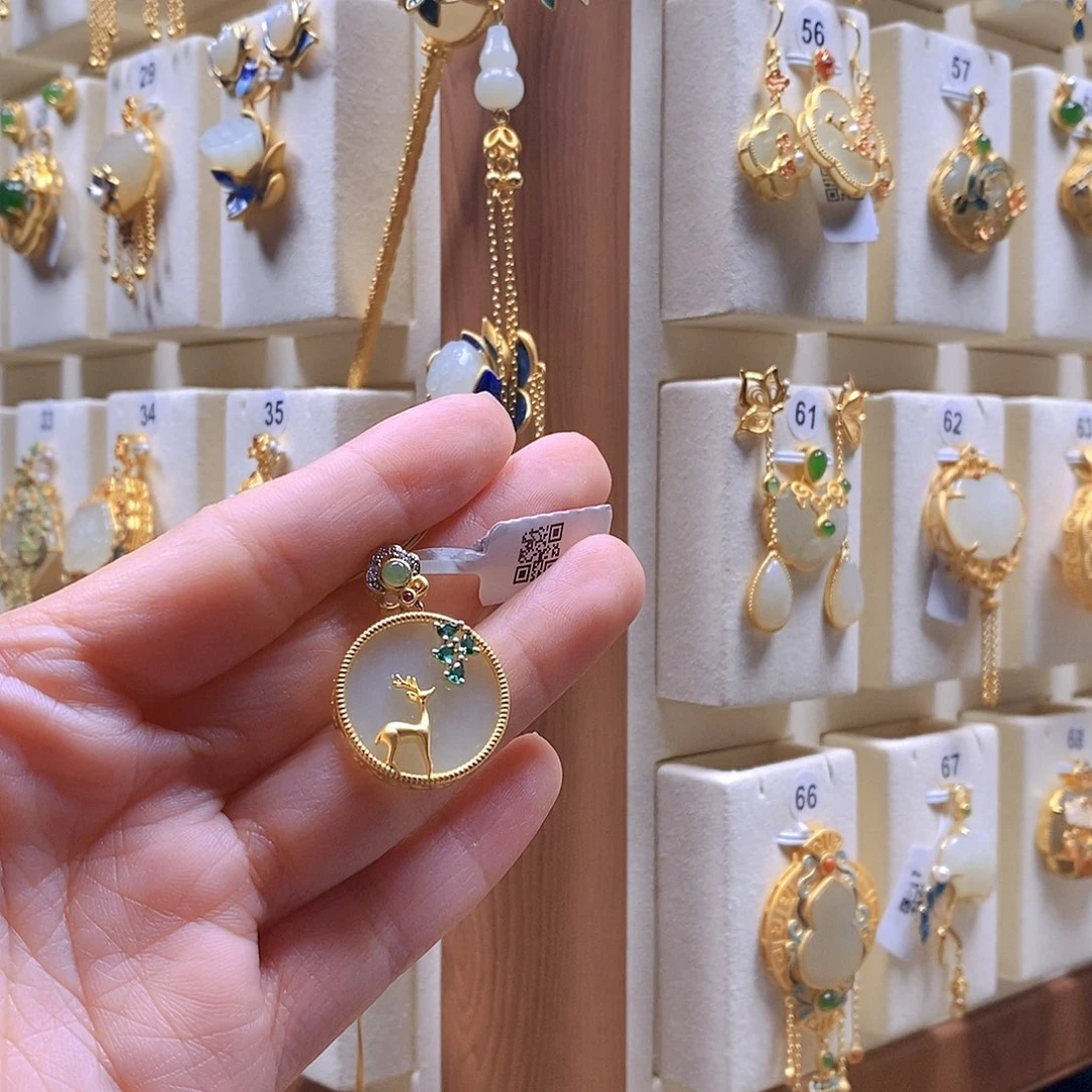 和田玉颈饰银S925镶嵌