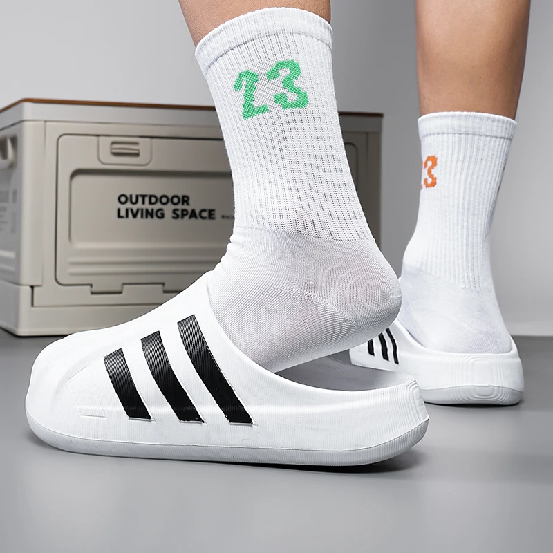 官方正品三杠贝壳头包头鞋男女款透气凉拖鞋厚底三杠贝壳头拖鞋