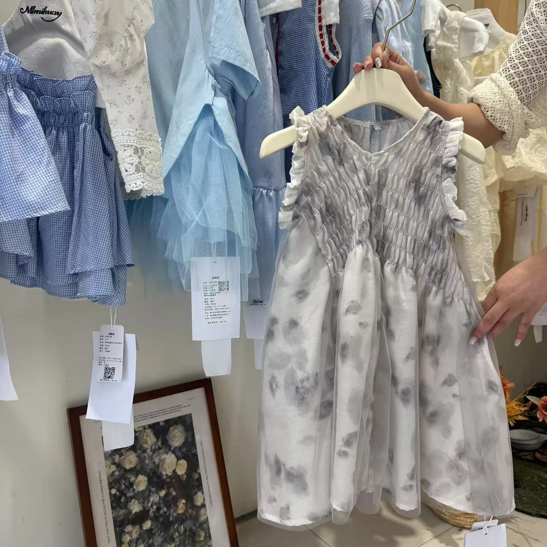 秘密花园2025夏季韩系不规则网纱木耳边连衣裙X168