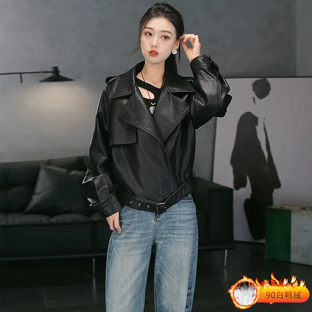 小皮衣外套女加绒短款2025秋冬宽松酷飒机车服焦糖色皮夹克咖色潮