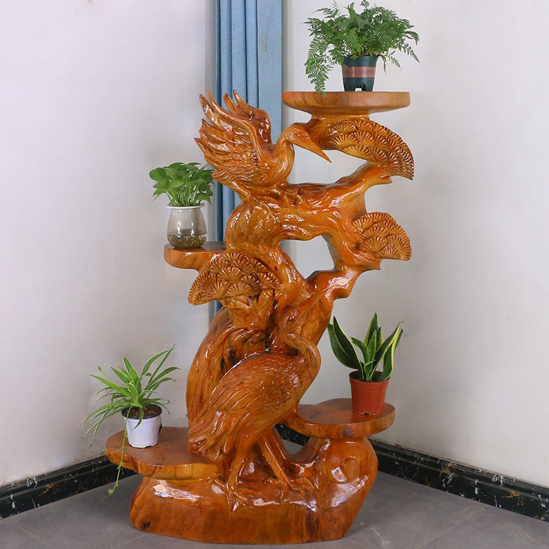 根雕博古花架树根实木阳台多层花架原木整体根艺花盆架MH10049