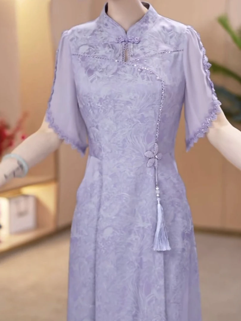 高级冰室缎新中式国风旗袍裙2025夏季新款古风韵味盘扣修身旗袍女