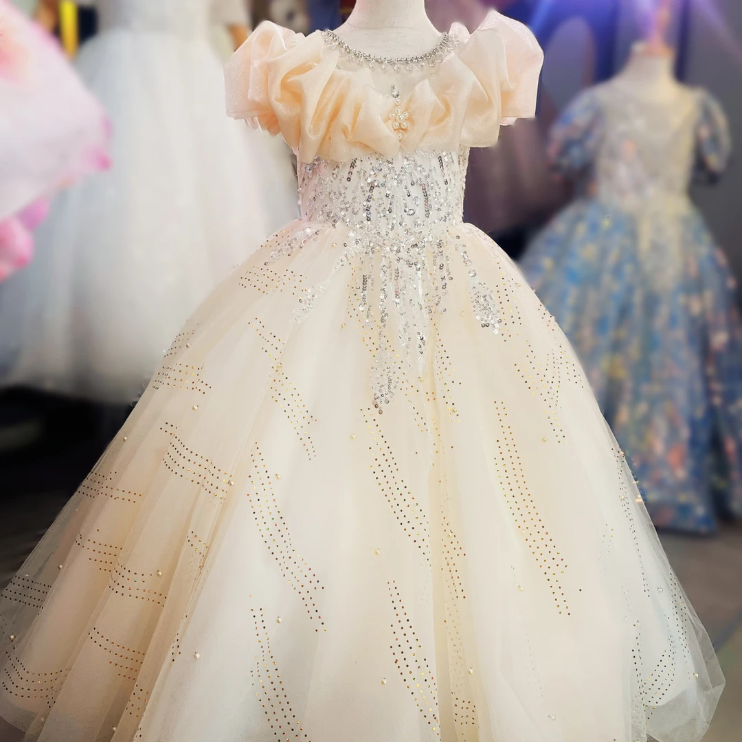 【星辰一字肩】儿童礼服花公主裙亮片主持演出服女童宴会走秀钢琴