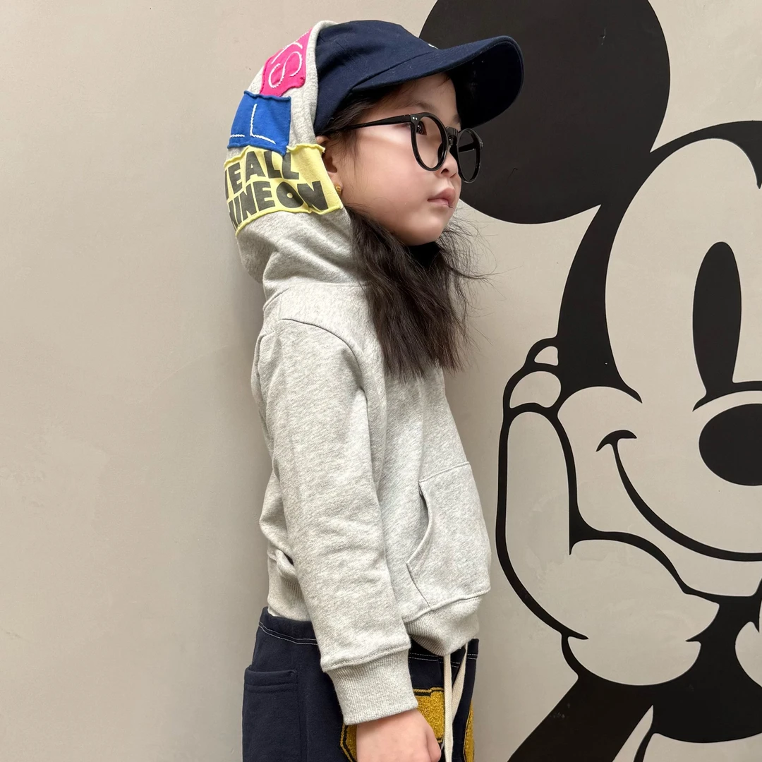 大金定制春季新款潮牌定制日系男女童中古连帽儿童大彩帽套头卫衣