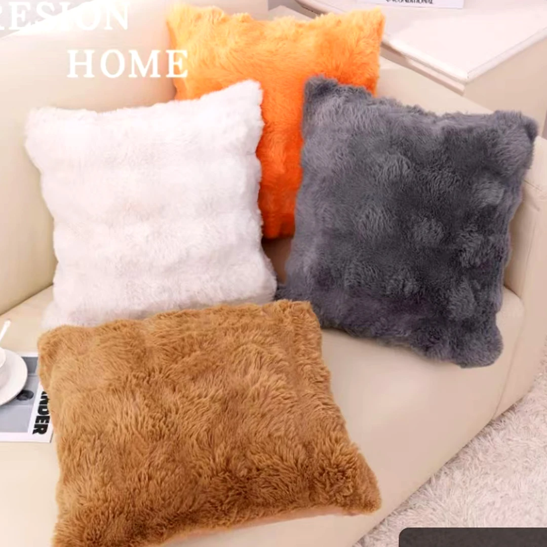 轻奢毛绒抱枕套客厅沙发靠枕兔毛绒靠垫卧室床头靠背飘窗榻榻米
