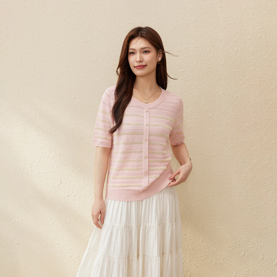 【轻熟风温柔知性条纹针织衫】纤莉秀W大码女装优雅时尚百搭QK1932