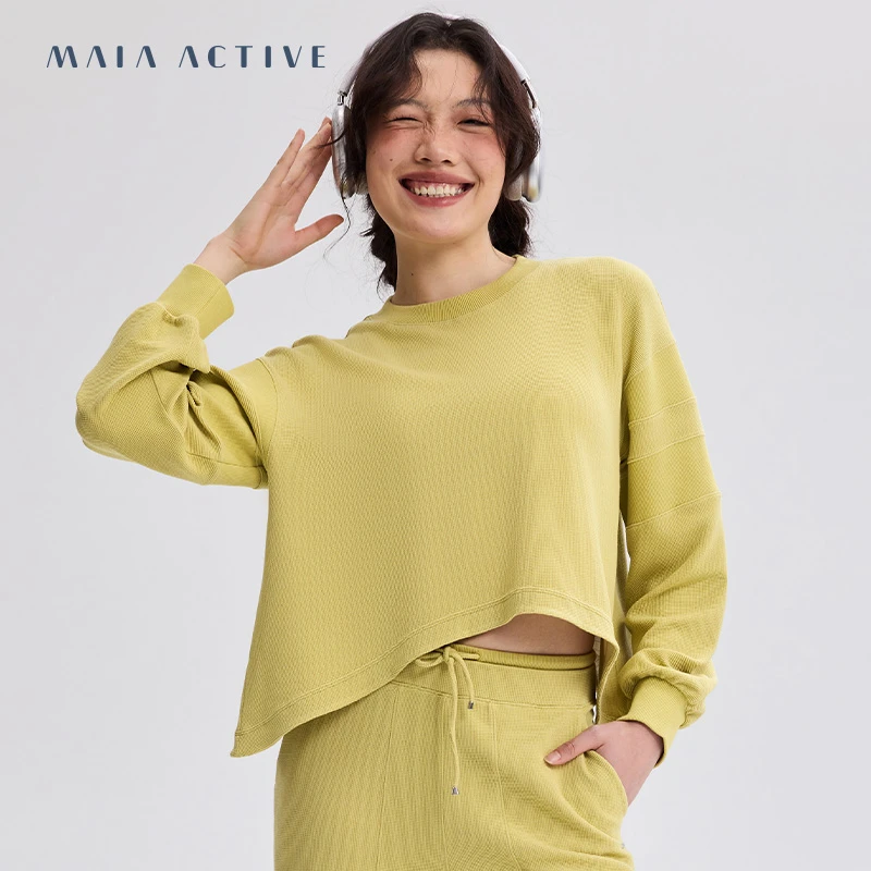 MAIAACTIVE  新款休闲运动简约华夫格肌理感宽松套头卫衣SW01