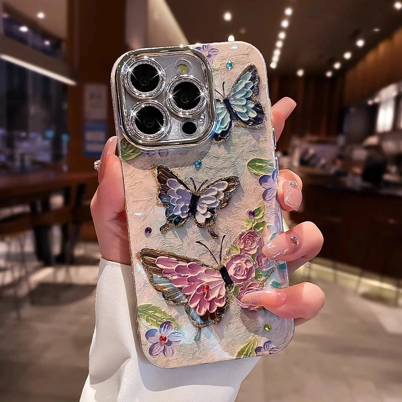 网红蝴蝶适用苹果15Promax手机壳镜头膜iPhone16防摔13女高颜值14