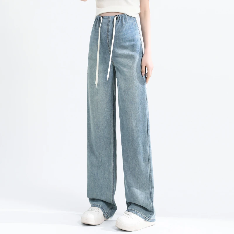 孕妇抽绳牛仔裤新款休闲窄版阔腿裤外穿直筒孕妇装春夏装