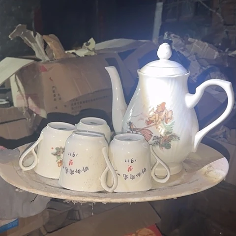 瓷片国营厂库存微瑕一壶四杯壶承41厘米