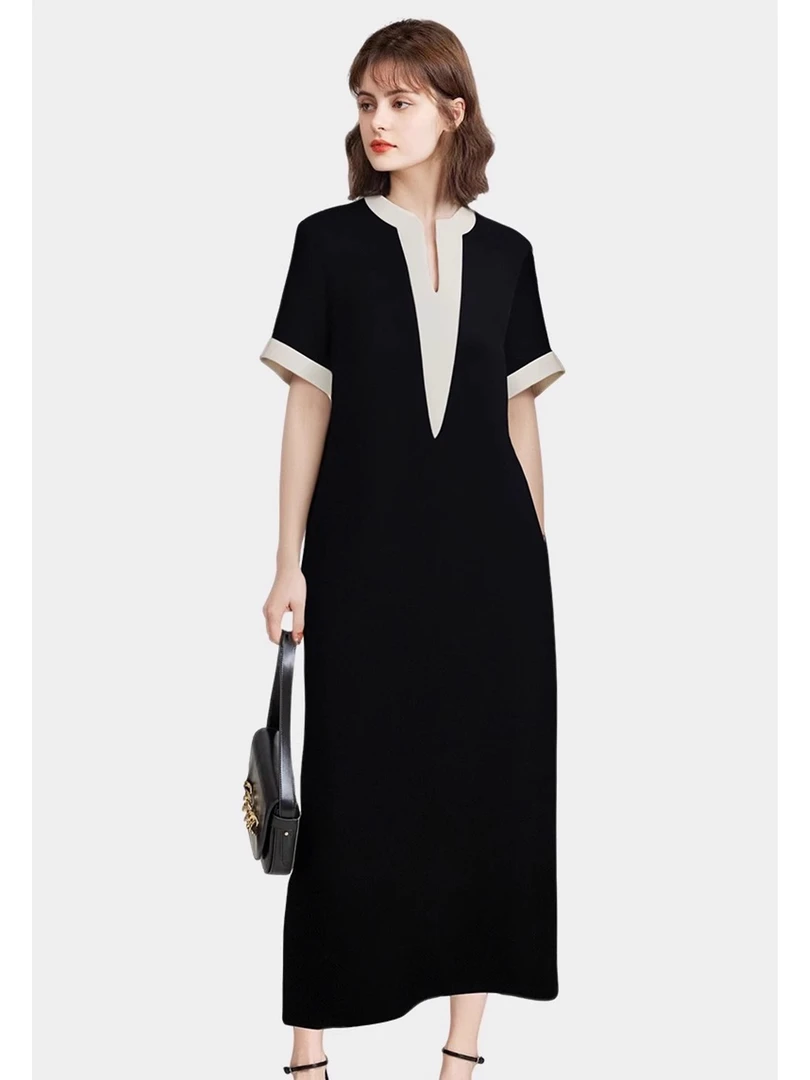 夏季冰凉高级感休闲黑色大码连衣裙女设计感宽松气质洋气直筒长裙