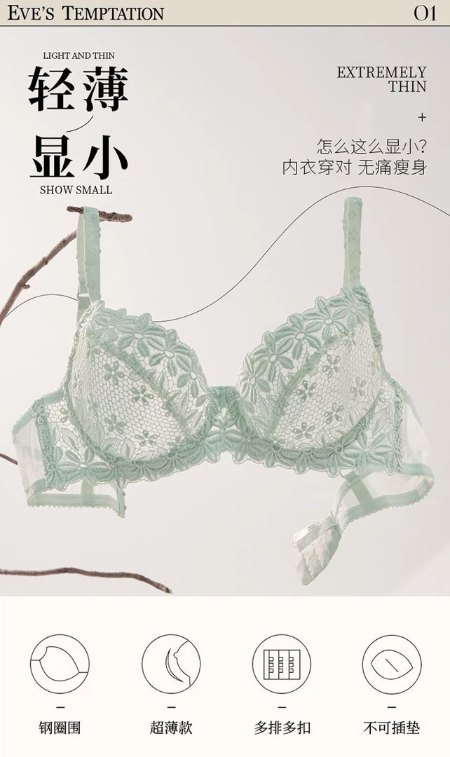 法式性感(编码400-499)蕾丝大胸显小透气上托防下垂收副乳胸罩