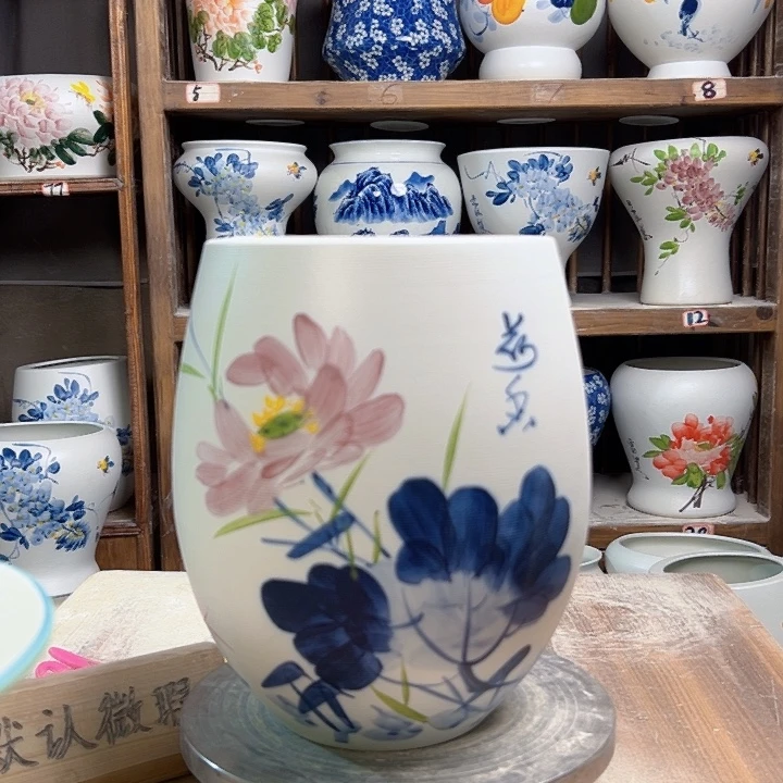 陶但盆青花荷花陶瓷