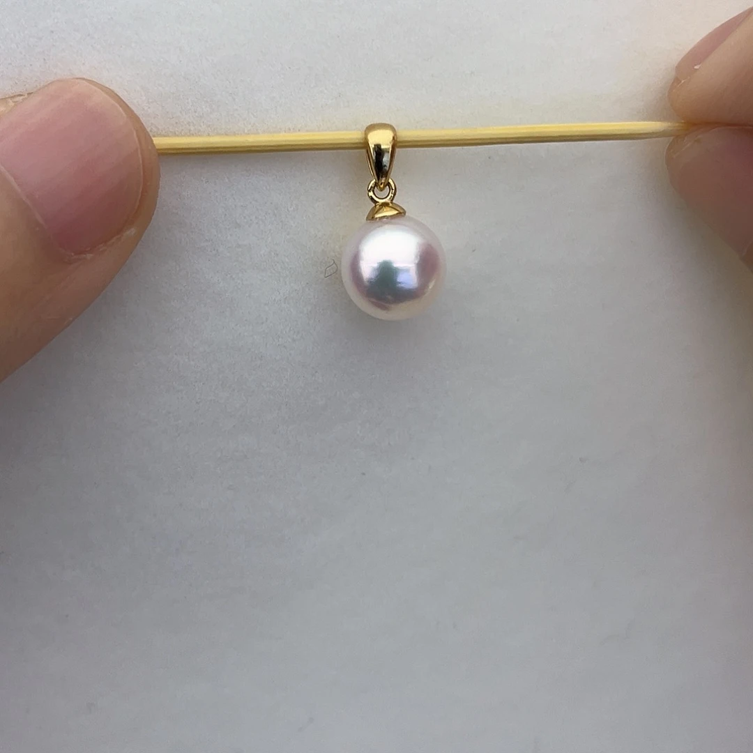 海水珍珠吊坠(赠链)18K金镶嵌8.5-9瓜子扣