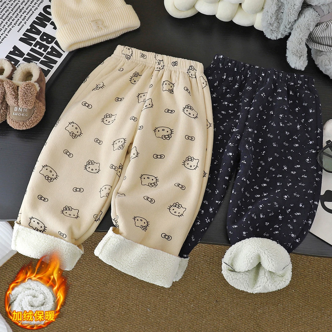 冬季A类男女童碎花加绒裤保暖百搭保暖裤儿童裤子童装休闲裤