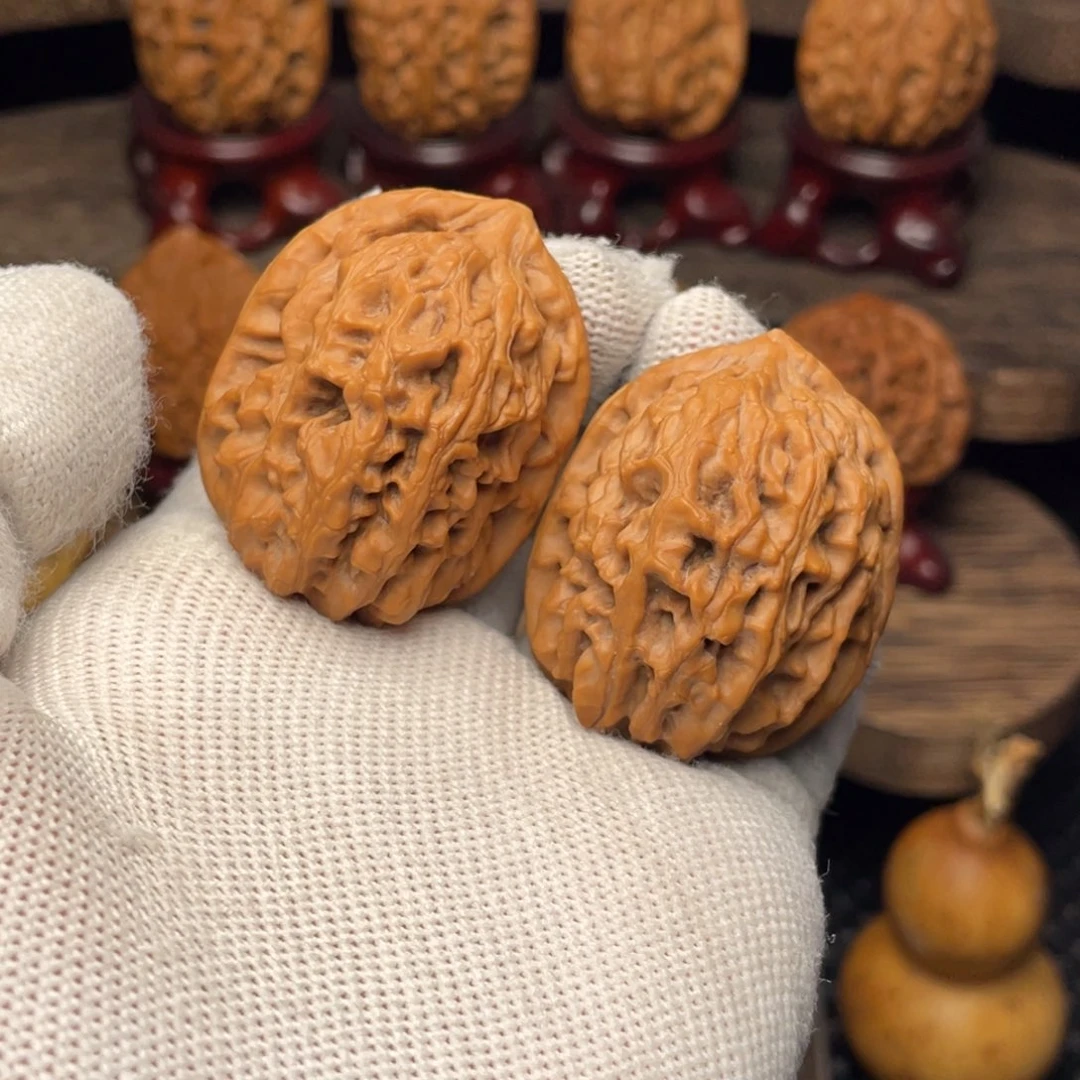 把件文玩核桃秦岭野生山魄系列龙夔33尖小修