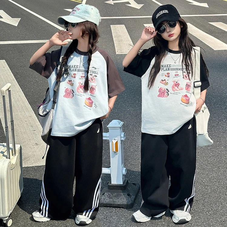 女童短袖夏装洋气外穿中大童2025新款韩版休闲T袖薄款宽松儿童装