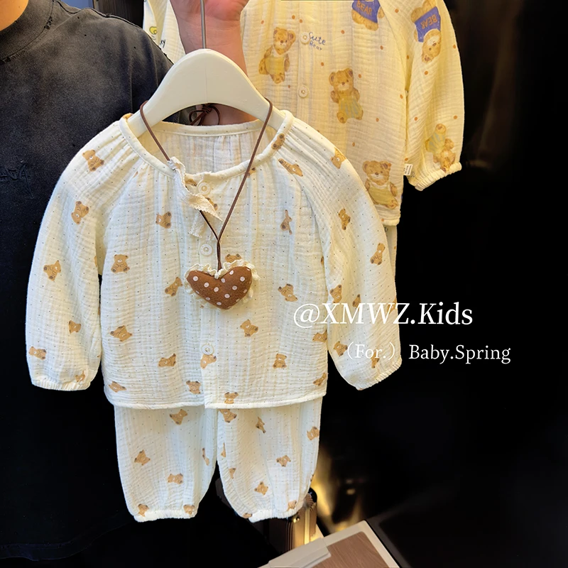 Q男女童25夏季新款儿童A类100%棉儿童家居服套装中小童韩系两件套