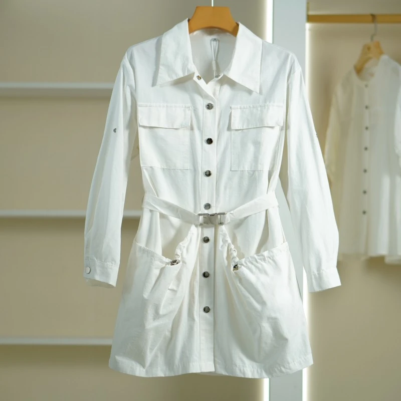 麦迪尚品 Z1370-5  春季长袖简约连衣裙白色21B03品牌折扣撤柜