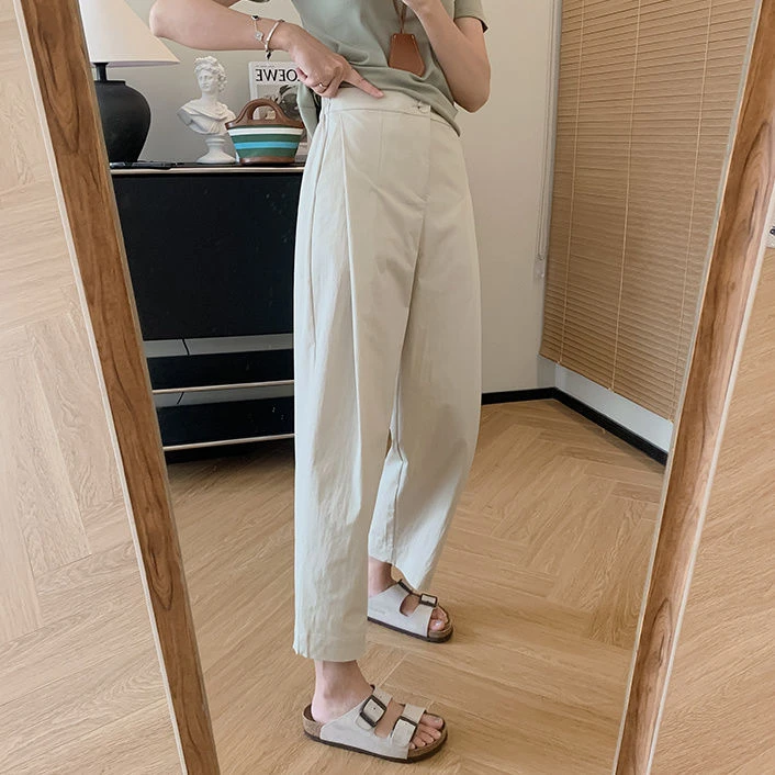 2025夏季新款休闲裤女韩版高腰显瘦百搭宽松阔腿裤时尚减龄直筒裤