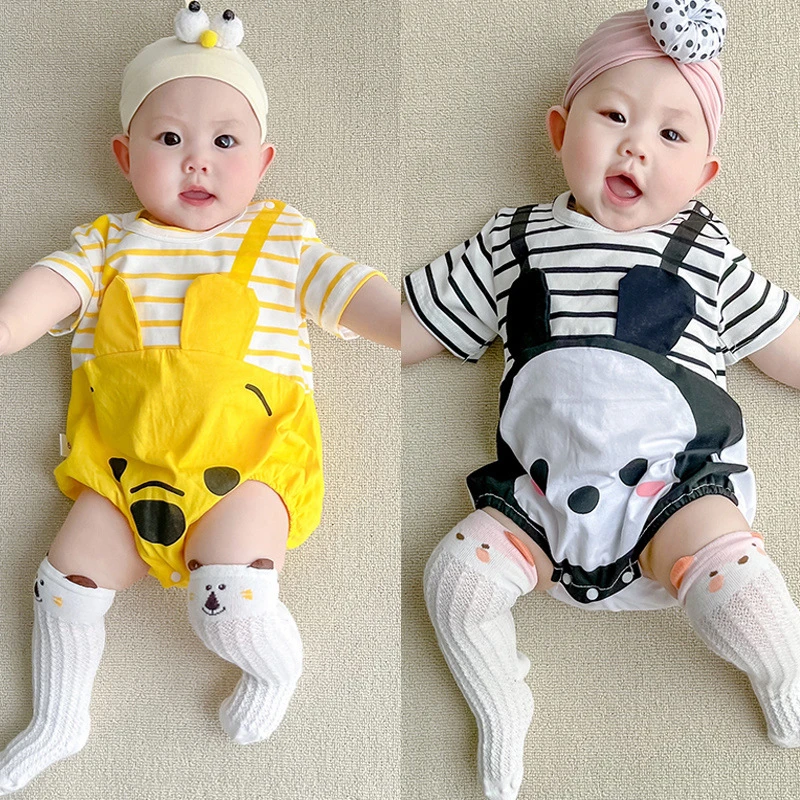 纯棉男女宝宝连体衣夏季薄款短袖包屁三角哈装婴儿衣服外出穿