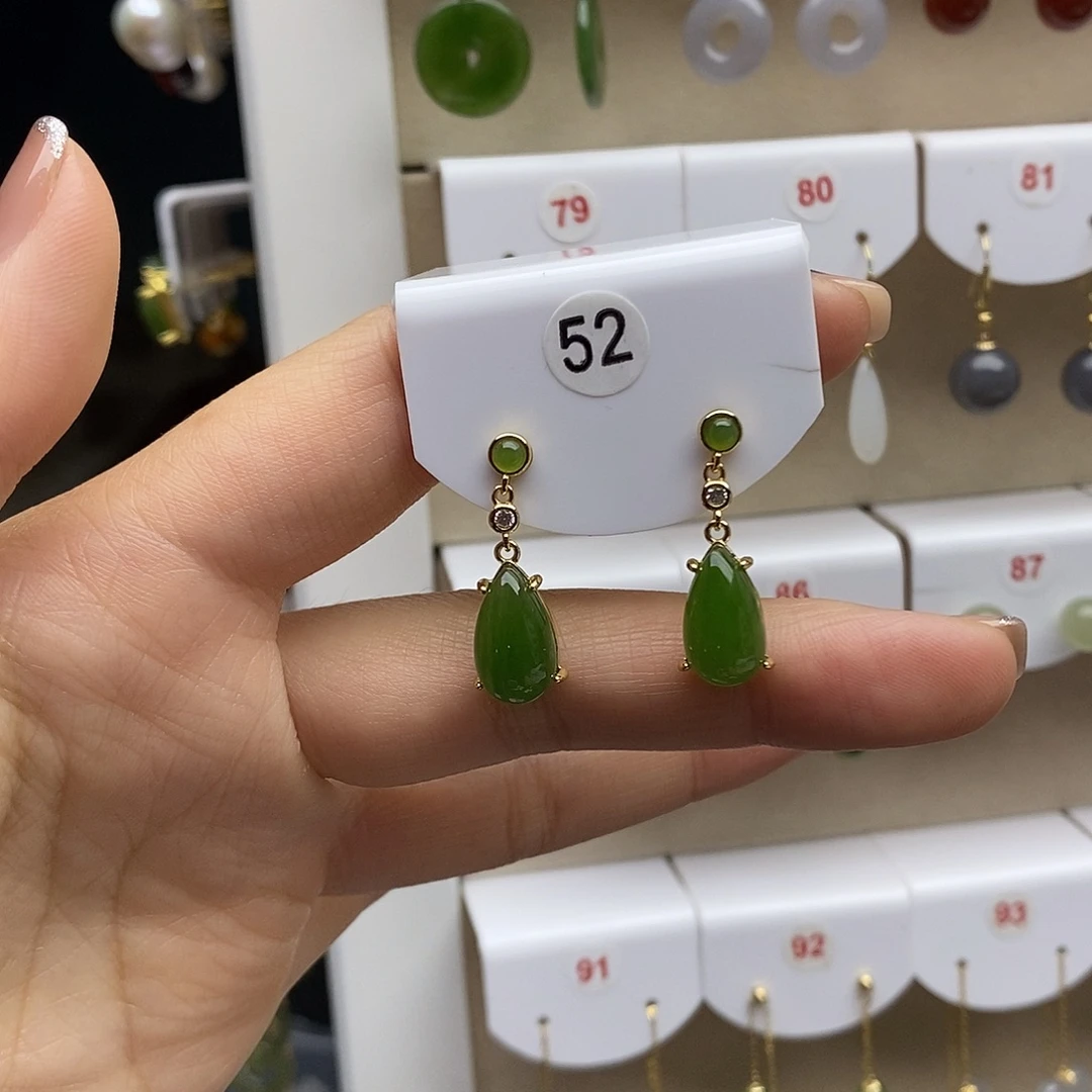 和田玉银S925镶嵌耳饰