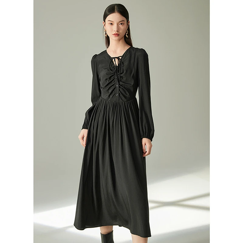 【小余专属】MOFAN摩凡秋新款黑色连衣裙MBL453106