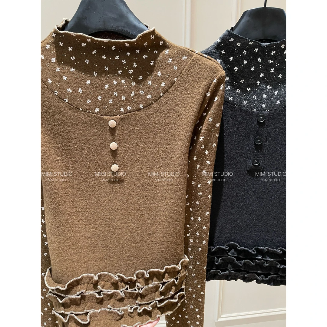 2025秋冬新款半高领假两件长袖减龄设计感百搭修身显瘦上衣#969