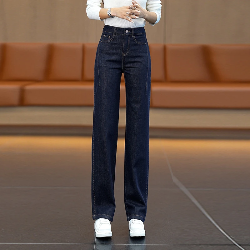 窄版阔腿牛仔裤女士秋季2025新款高腰显瘦宽松垂感九分休闲直筒裤