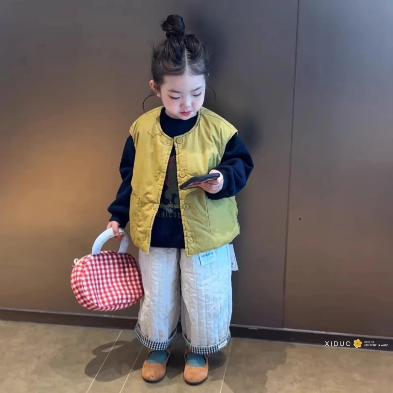 韩国儿童洋气双面穿马甲秋冬款男女童舒适保暖夹棉设计感坎肩外套