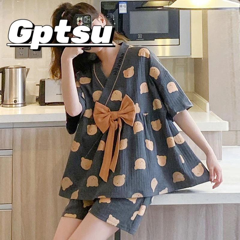 GPTSu睡衣女款夏季2025新款女士薄款套装夏款休闲款法式家居服棉