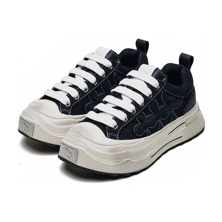 厚底复古帆布鞋2025潮流板鞋厚底松糕女鞋