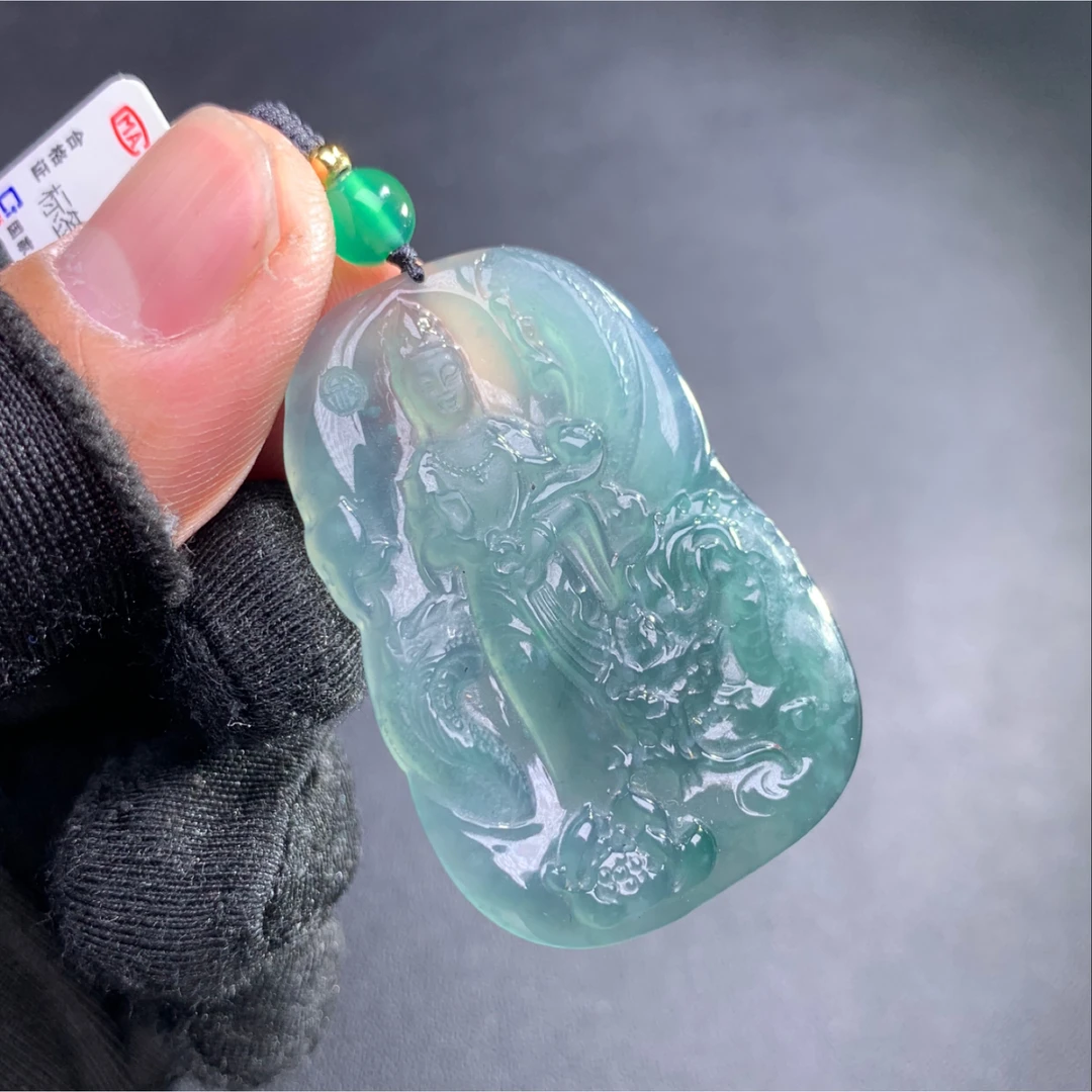 天然A货翡翠降龙观音御龙观音时尚气质男女款吊坠挂坠