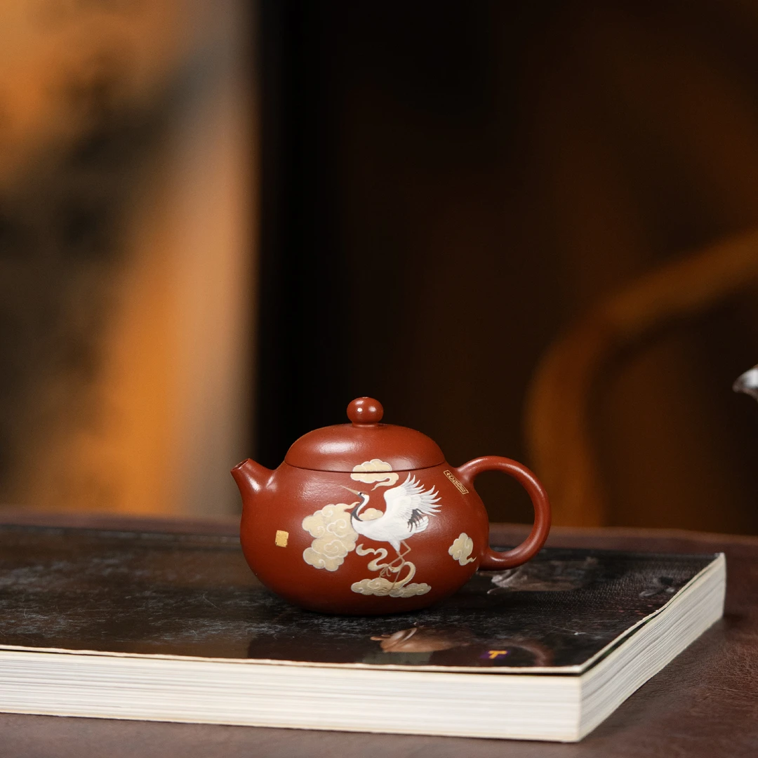 【利贞l文旦鹤】原矿朱泥 约170cc 手工制 紫砂壶 茶具FX