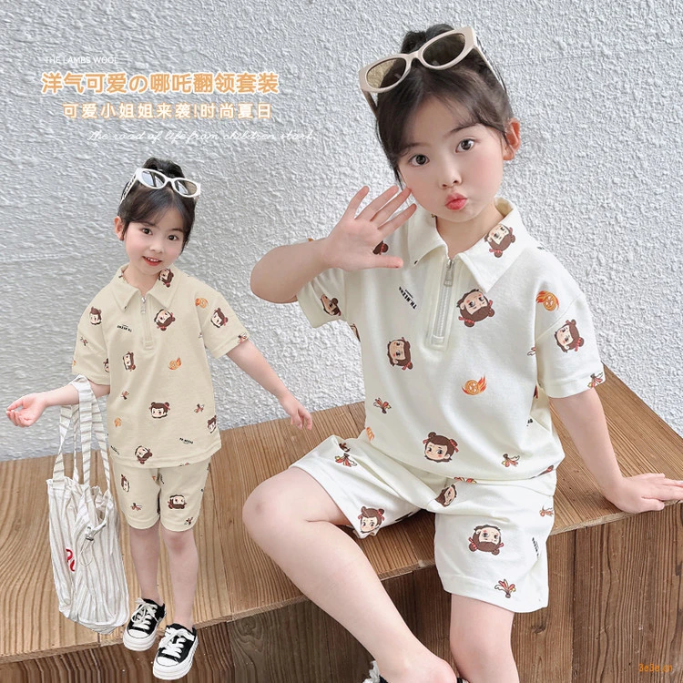夏季新款童趣卡通休闲两件套男女短袖短裤百搭可爱