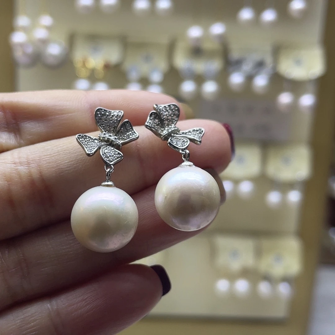 银S925镶嵌耳饰淡水珍珠