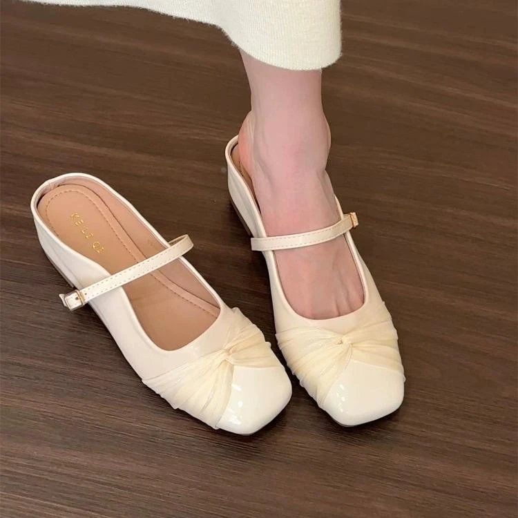 内增高杏色法式小香风包头半拖鞋仙女鞋子外穿夏季配裙子凉鞋单鞋