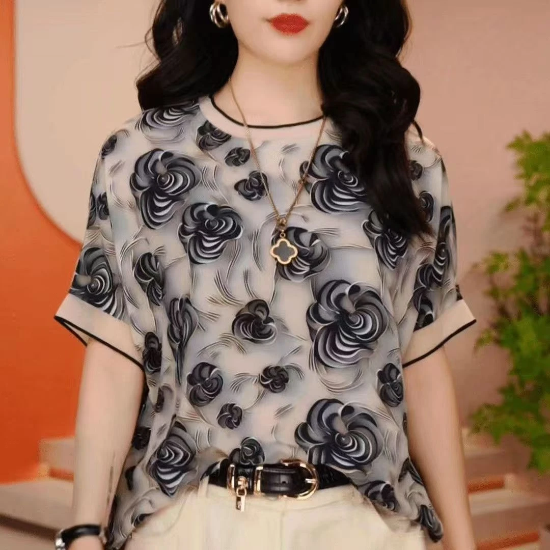 【粉丝专享】短袖女夏季印花T恤百搭遮肚子宽松显瘦上衣休闲小衫296
