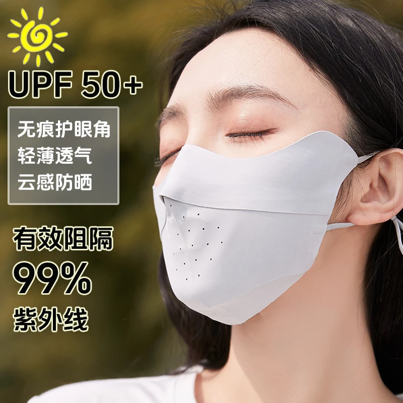 高颜值无痕冰丝防晒口罩女防紫外线薄透气全脸遮阳护眼角面罩夏季