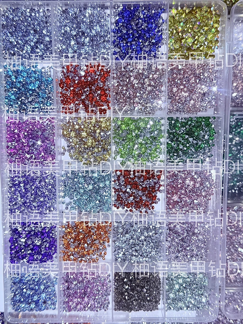 流行爆款超闪彩色尖底堆堆钻大小混装树脂钻指甲饰品
