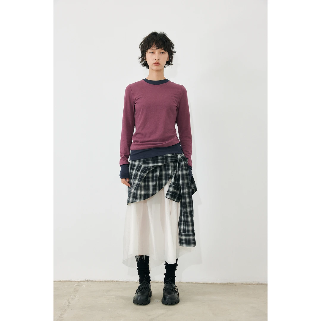 ANNAMOOER · 设计师品牌酒红色假两件薄款打底衫 AM71Z23