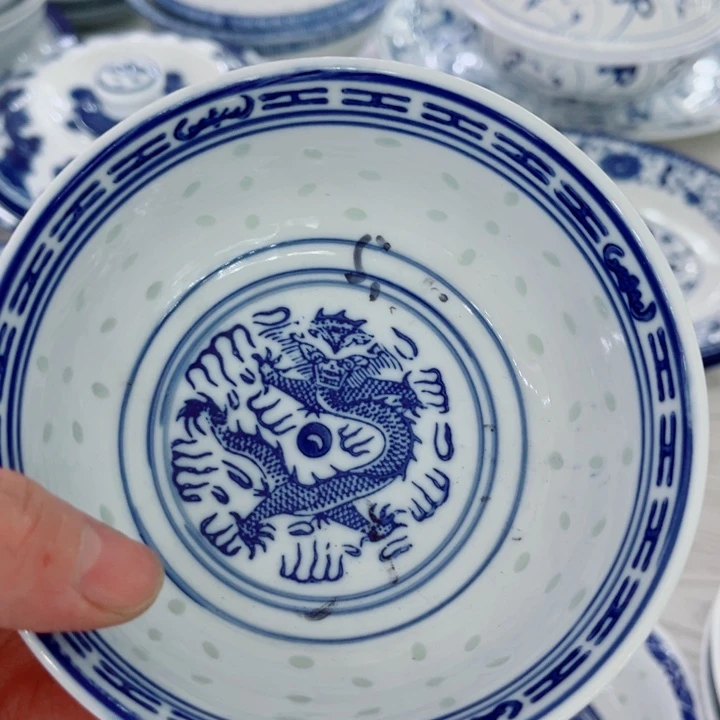 青花玲珑5寸饭碗龙纹