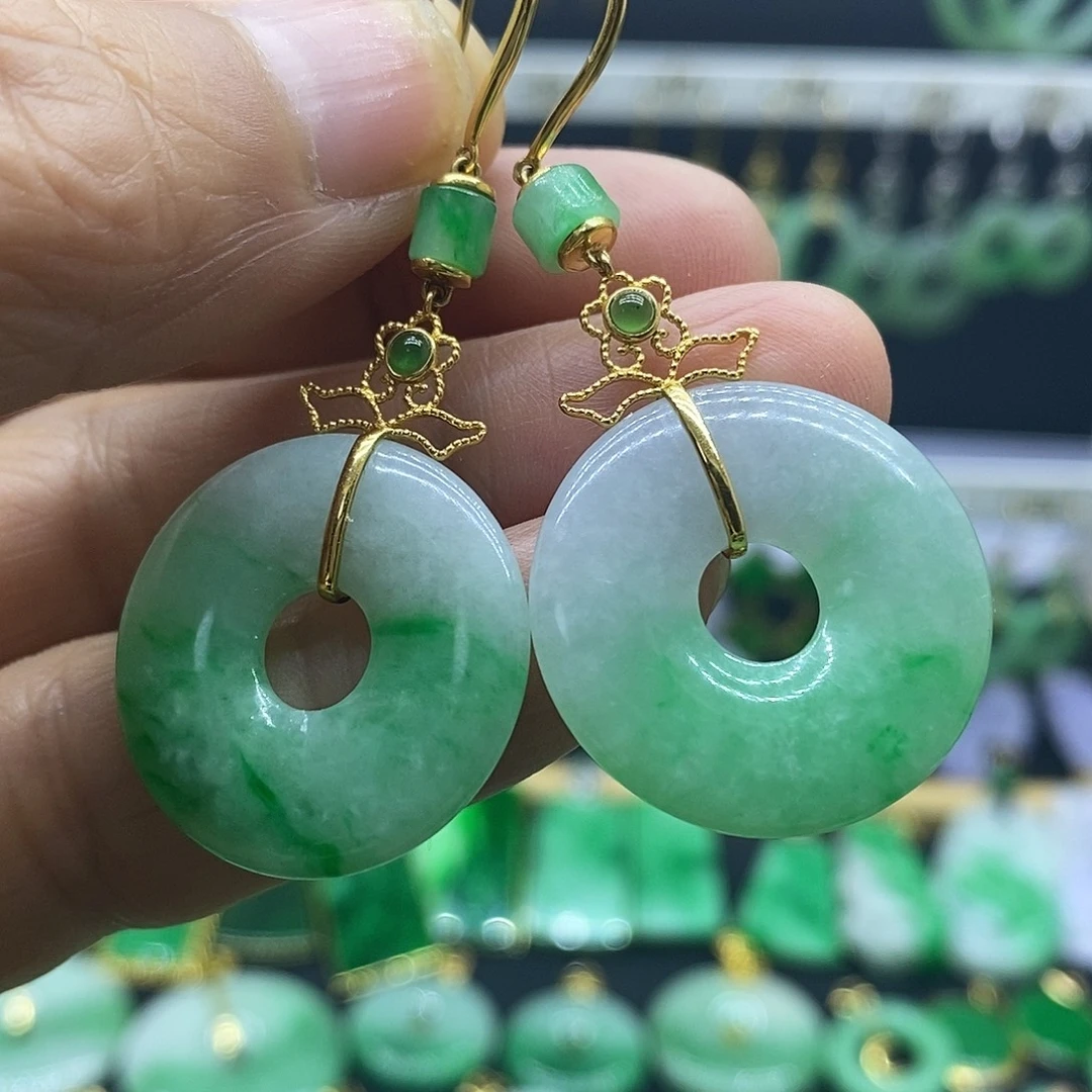 翡翠18K金镶嵌耳饰耳饰