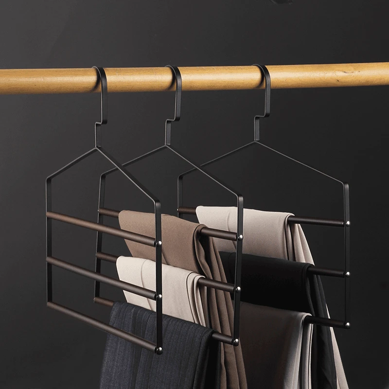 意式复古风【防滑三层裤架家用扁钩】榉木无痕铁艺榉木三层裤架裤夹