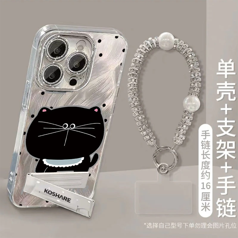适用苹果15pro手机壳华为小米13大头黑猫vivo/oppo红米精孔羽纱壳