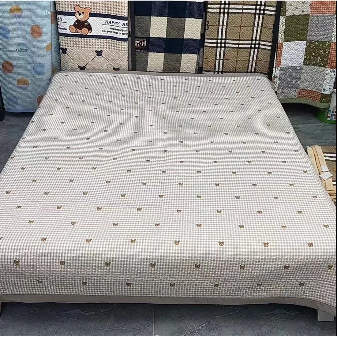 【微瑕】灰色小熊水洗棉绗缝双人床盖2*2.3m