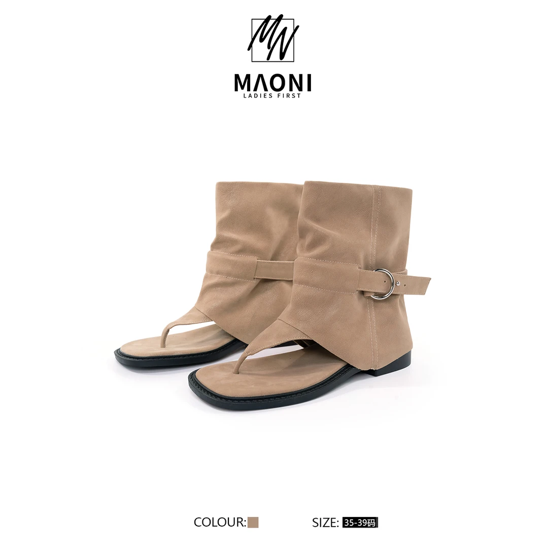 毛妮LADIESFIRST【自在随行】复古风西部牛仔短靴套筒皮带扣DX9202