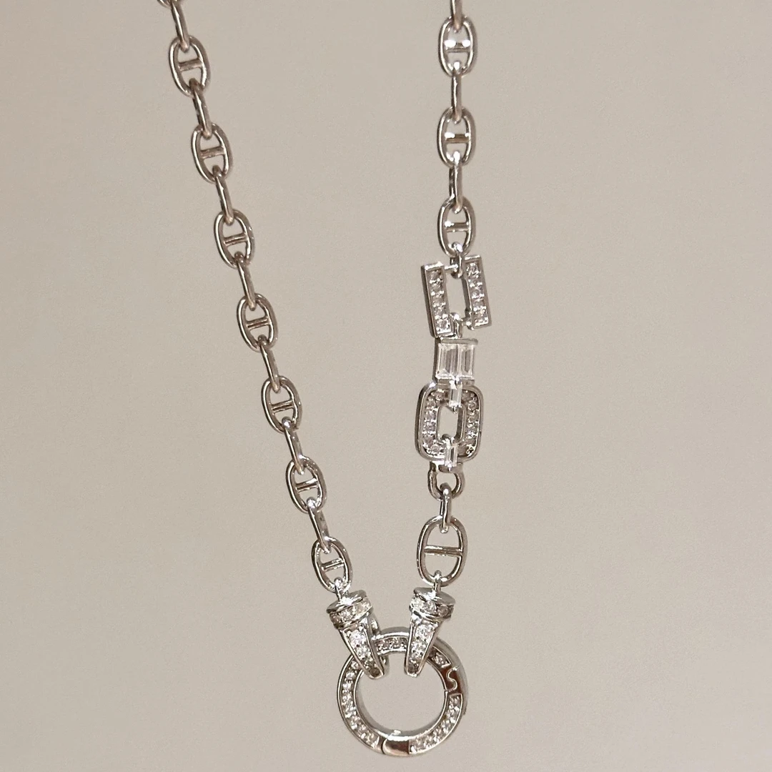 DIY配件万能链项链新款猪鼻子短链女款精致个性气质毛衣链银色